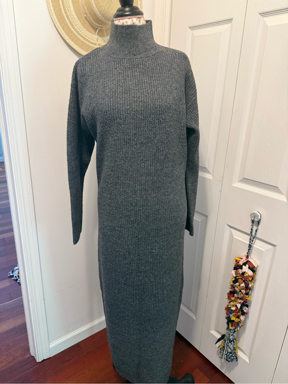 Universal Thread Charcoal Gray Ribbed Maxi Turtleneck Dress